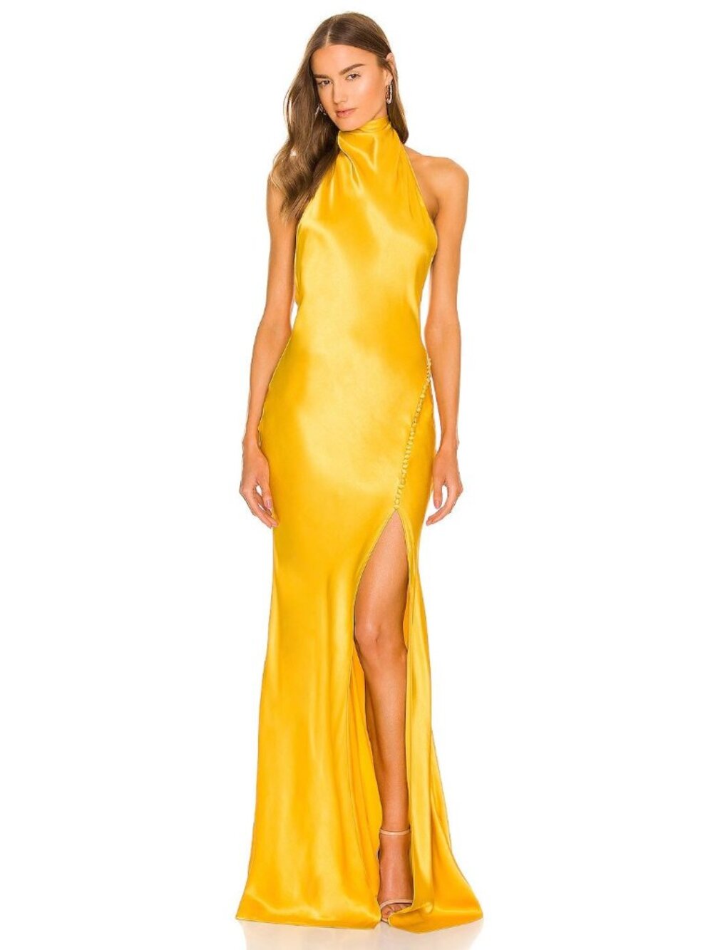 Sau Lee Penelope High Neck Evening Gown Gold Womens Size 14